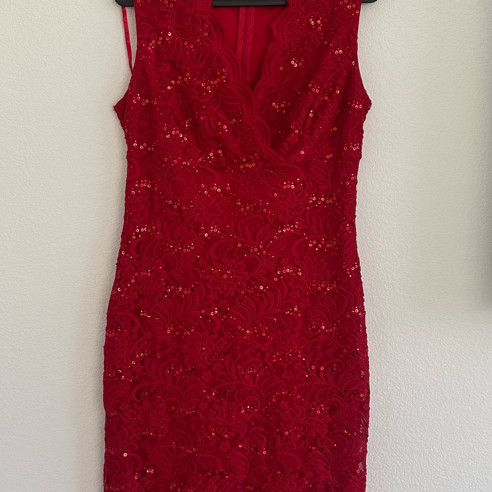 New York & Company Red Sequin Lace Midi Dress
